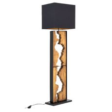 Estila Industriálna hnedá obdĺžniková stojaca lampa Arbaro zo suarového dreva s výrezom so štvorcovým čiernym tienidlom 166 cm