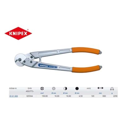 Nožnice na drôty, laná, káble a kmene 600 mm KNIPEX 95 81 600 - leštené, plastové puzdrá