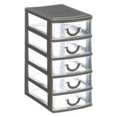 DekorStyle Mini organizér na drobnosti s 5 zásuvkami Poks sivý