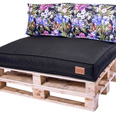 Golden Garden Paletové sedenie GG61 - podsedák a vankúš 120cm x 80cm x 15cm penový granulát čierny s kvietkami 1