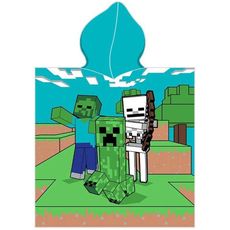 Detské plážové pončo - osuška s kapucňou Minecraft - motiv Alex a Steve - 100% bavlna - 50 x 115 cm / pre deti 3 - 6 rokov