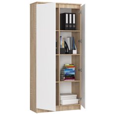 Regál R 80 cm CLP 2 dvierka 8 poličiek dub sonoma/biela