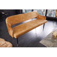 Estila Dizajnová čalúnená art deco lavica Fribourg s asymetrickými nožičkami zlatá žltá 162 cm