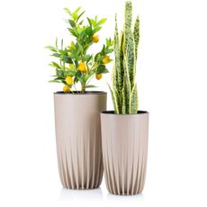 PLASTOVÝ KVETINÁČ STRIPPED ECO 42X25 CM BÉŽOVÁ