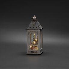 Drevený LED lampáš DOMČEK, biela, 29 x 11 cm