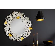 Estila Dizajnové glamour nástenné zrkadlo Ginko s ozdobným kovovým rámom z listov ginka striebornej farby 95cm