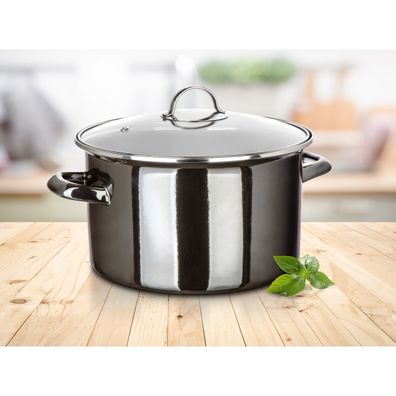 Banquet Hrniec smaltovaný METALLIC Black 26 cm, 6 l, s pokrievkou, 26 cm