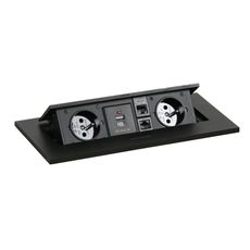 Zásuvkový box TYP II - výklopný, 2x zásuvka, USB-A + USB-C, 2x RJ45 port, čierna