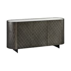Estila Luxusný oválny art deco antracitový sivý trojdverový príborník Monac s vrchnou bielou mramorovou doskou 150 cm