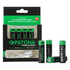 PATONA - SADA 4x Batéria AA/LR6 Li-Pol 2000mAh 1,5Vs s USB-C nabíjaním