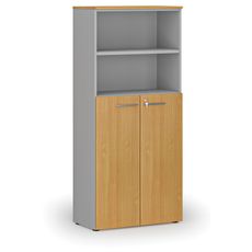 Kombinovaná kancelárska skriňa PRIMO GRAY, dvere na 3 poschodia, 1781 x 800 x 420 mm, sivá/buk