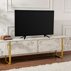 Elegantný televízny stolík Serenity 180 cm, mramor freesia so zlatom