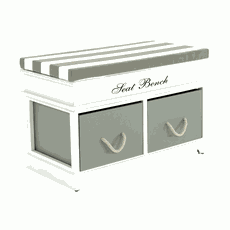 Lavica s vankúšom, 2 šuplíky, biela/sivá, SEAT BENCH 2 NEW