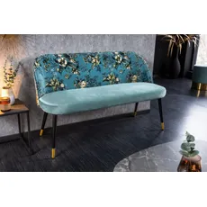 Estila Moderná art-deco lavica Floreque do predsiene s tyrkysovým zamatovým čalúnením s florálnym motívom 130cm