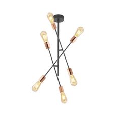 Klausen KL106005 - Luster na tyči STRAIGHT 6xE27/15W/230V čierna/medená