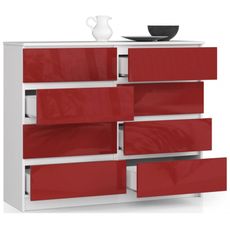 Komoda K120 8SZ červený lesk biela