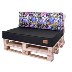 Golden Garden Paletové sedenie GG23 podsedák a vankúš 120cm x 80cm x 15cm Čierne s kvietkami