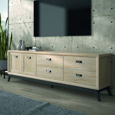 Estila Luxusný TV stolík Rodas z masívneho dreva so štyrmi zásuvkami a dvoma dvierkami 229cm