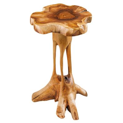 Estila Dizajnový masívny asymetrický príručný stolík Valenwood z teakového dreva v naturálnej hnedej farbe 70 cm
