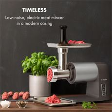 Klarstein Mett Max, elektrický mlynček na mäso, 600 W, medený motor, mleté mäso, klobásky, sivý