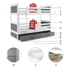 Interbeds Rico poschodová posteľ 190cm x 80cm borovicové drevo sivo-modrá