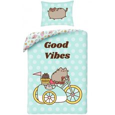 Bavlnené posteľné obliečky Pusheen - motív Good Vibes - 100% bavlna - 70 x 90 cm + 140 x 200 cm