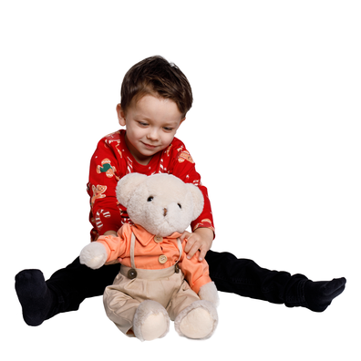 Plyšový medvedík, smotanová/oranžová, 45cm, MADEN BOY TYP1