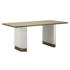 Estila Luxusný art deco obdĺžnikový jedálenský stôl Glamia Blanc s vrúbkovanými krémovými nohami s hnedou vrchnou doskou 180 cm