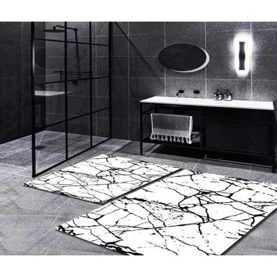 Biele/čierne kúpeľňové predložky v súprave 2 ks 60x100 cm Cracks – Mila Home
