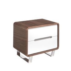Estila Luxusný moderný nočný stolík Bianco Noce s úložným priestorom v orechovej hnedej a bielej farbe s chrómovými detailmi 55 cm