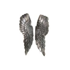 Estila Vintage nástenná dekorácia Angel Wings z kovu v striebornej patinovanej farbe s detailným reliéfom pier 65 cm
