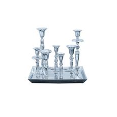Estila Glamour strieborný svietnik Celeste s obdĺžnikovou podstavou a chrómovými držiakmi na sedem sviečok v art deco štýle 26 cm