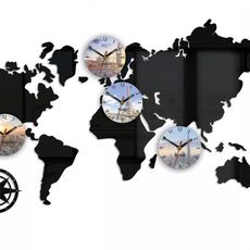 ModernClock 3D nalepovacie hodiny World map čierne