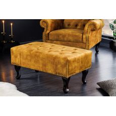 Estila Dizajnová taburetka Cella s Chesterfield zamatovým čalúnením s drevenými nožičkami horčicovo žltá 80cm