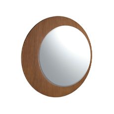 Estila Luxusné moderné okrúhle zrkadlo Esté s asymetrickým rámom z dreva s rebrovaním v orechovej hnedej farbe 110 cm