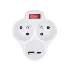 Solight P99USBC-PD20-Rozboč. zásuvka s USB A+C nabíjačkou a vypínačom 2x10A biela