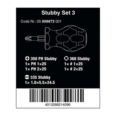 Wera 008872 Držiaky bitov a skrutkovačov Stubby Set 3 Sada 5 kusov