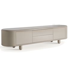 Estila Luxusný béžový moderný TV stolík Lorian oblého tvaru s úložným priestorom s lesklým povrchom s oblými nožičkami 240 cm
