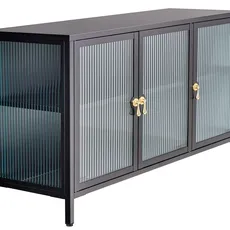Estila Moderný industriálny sklenený príborník Industria Durante s rebrovaným dizajnom a tromi dvierkami 105 cm