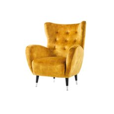 Estila Art deco kreslo Bolte s horčicovým žltým zamatovým poťahom a vysokou chrbtovou opierkou s dizajnom ušiaka 106 cm