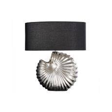 Estila Art deco dizajnová stolná lampa Alexa so striebornou podstavou a okrúhlym čiernym tienidlom 63cm