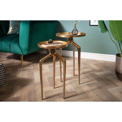 Estila Moderný set dvoch okrúhlych príručných stolíkov Notion z kovu v zlatej farbe 59cm