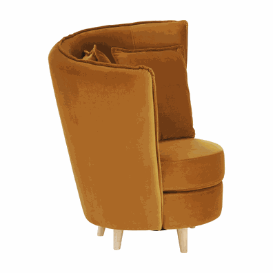 Kreslo v štýle Art Deco, horčicová Riviera látka/dub, ROUND NEW