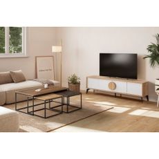 TV stolík v dekore duba v bielo-prírodnej farbe 180x51 cm Vae – Marckeric