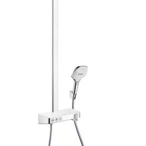 Sprchový systém Hansgrohe Raindance Select E na stěnu s termostatickou batériou biela/chróm 27127400