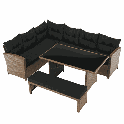 Záhradný ratanový set, svetlohnedá/čierna, MADUL