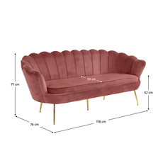 Luxusná pohovka, 3-sed, ružová Velvet látka/chróm zlatý, štýl Art-deco, NOBLIN