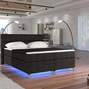 Posteľ Boxspring Amadeus + LED 200x180, čierno-šedá (pytlovina - bao 02)