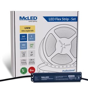 McLED  LED páska - sada 6 m, 240 LED/m, UWW, 6 W/m, DC 24V, 380 lm/m, CRI90, IP67, 10 mm, vodič 3 m ML-126.036.90.S06001