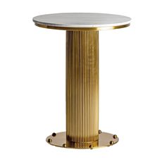 Estila Luxusný art deco okrúhly mramorový barový stôl Benny so zlatou kovovou nohou a vrchnou bielou doskou so sivými žilkami 76 cm